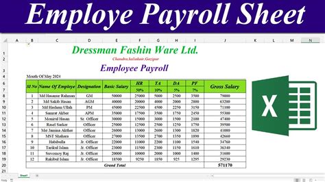 Employee Payroll Sheet On Excel Salary Sheet In Excel Bangla