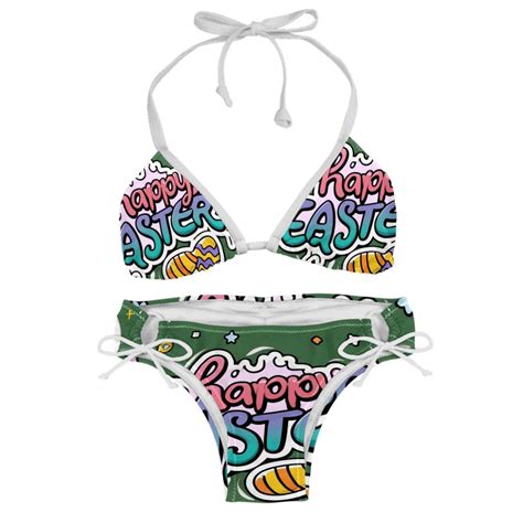 Easter Font Detachable Sponge Adjustable Strap Bikini Set Two Pack