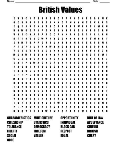 British Values Word Search Wordmint