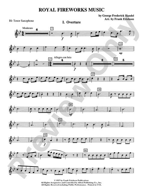 Royal Fireworks Music B Flat Tenor Saxophone B Flat Tenor Saxophone Part Digital Sheet Music