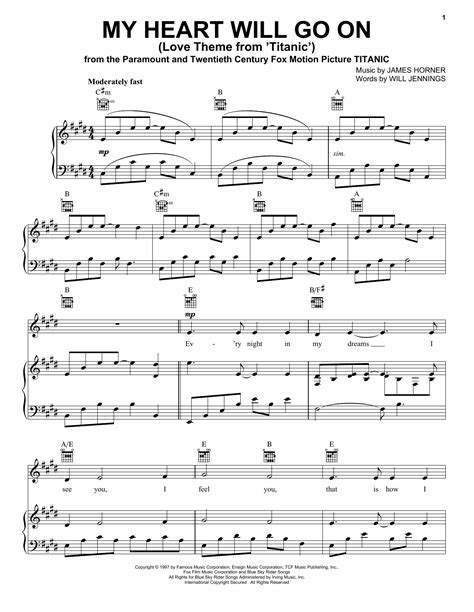 My Heart Will Go On Love Theme From Titanic Sheet Music By Celine