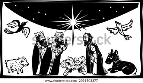 Christmas Nativity Scene Three Wise Men Stock Vector Royalty Free 2091503377 Shutterstock