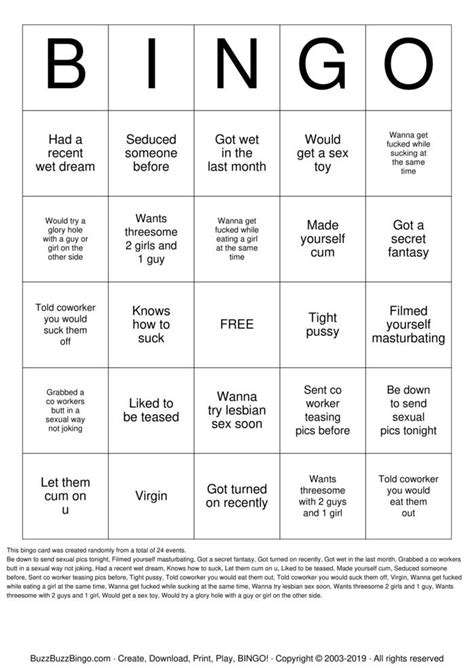 Sex Bingo Cards To Download Print And Customize