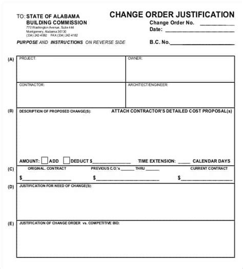 Change Order Templates Forms Word Excel Fomats