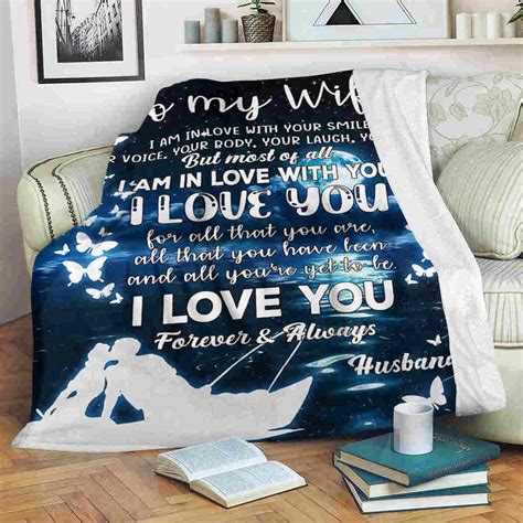 To My Wife Blanket Couple Kissing Under Moon And Butterfly Blanket I Love You 90 Lovehome