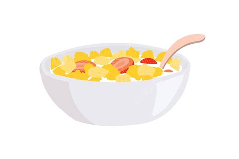 A Bowl Of Corn Flakes And Strawberries With Milk And Spoon On A White