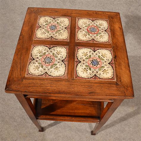 Antique Oak Table Side Stand Two Tier Tile Top Antiques Atlas