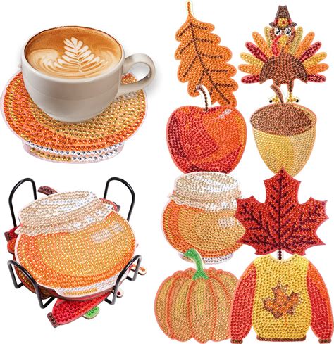 Amazon 8Pcs Fall Diamond Painting Coasters Thanksgiving Diamond