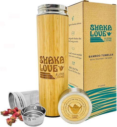 Amazon SHAKA LOVE Bamboo Tea Tumbler With Infuser 17 Oz Bamboo