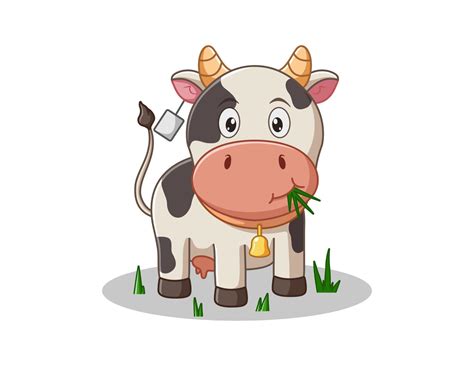 Vector Illustration Of Cute Cow Cartoon Eating Grass Vector Art