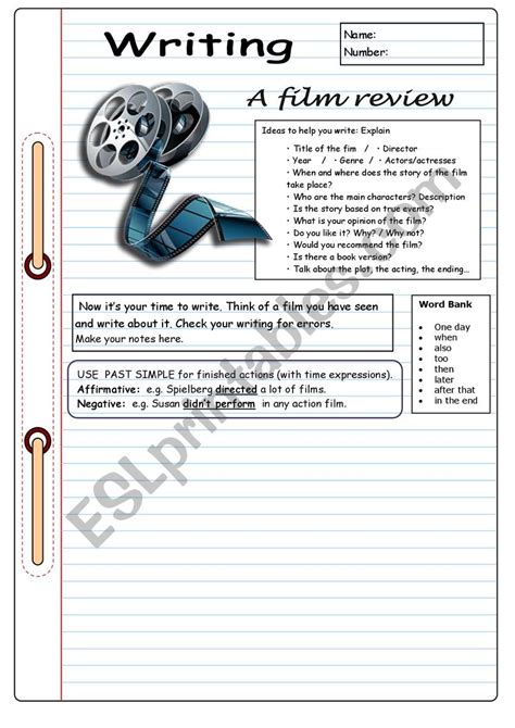 A Film Review Esl Worksheet By Almaire