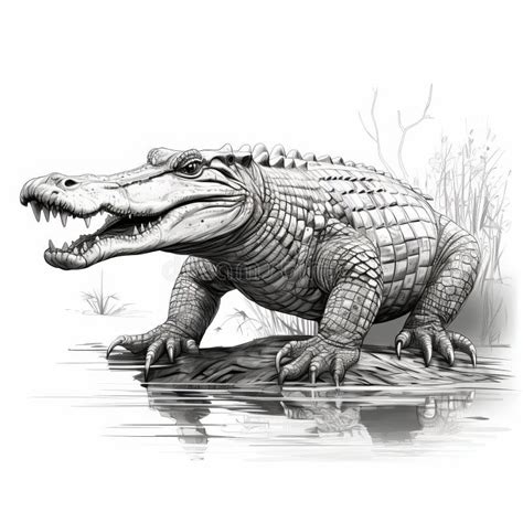 Realistic Alligator Drawing on Creek: Detailed and Expressive Illustration Stock Illustration ...