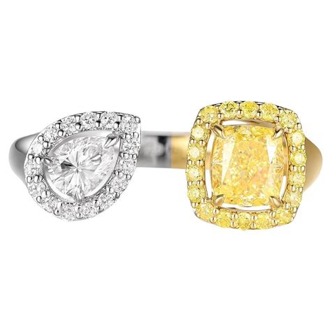 Igi Certified Yellow Cushion Diamond And Pear Diamond Toi Et Moi Ring In 18k For Sale At 1stdibs