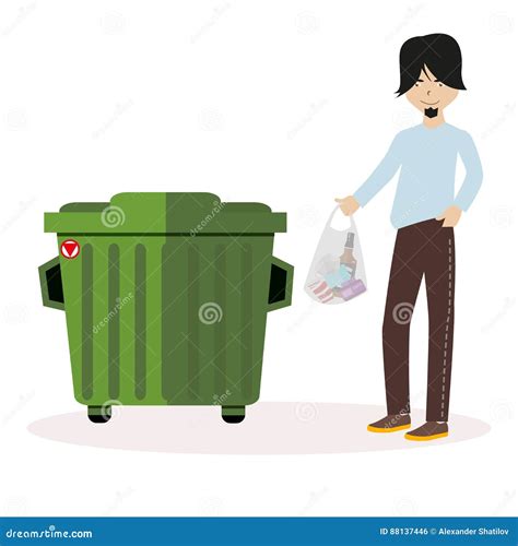 The Guy Throws The Waste Package Into The Garbage Can Flat Character