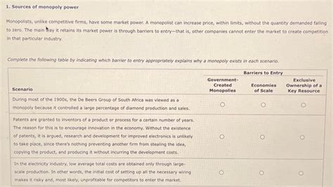 Solved 1 Sources Of Monopoly Power Monopolists Unlike Chegg