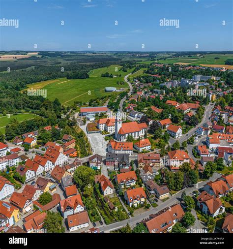 Aerial View To The Little Town Of Bad Wurzach In Upper Swabia Stock