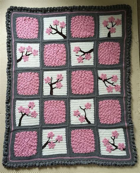 How To Make A Cherry Blossom Crochet Blanket Mix Solid Granny Squares