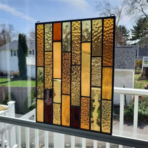 Honey Gold And Amber Stained Glass Window Hanging Art Panel Is Etsy