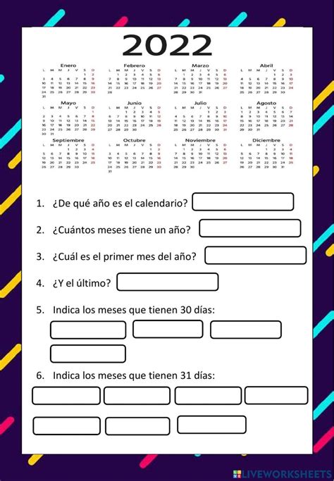 Ficha Online De Meses Del A O D As De La Semana Para Primaria