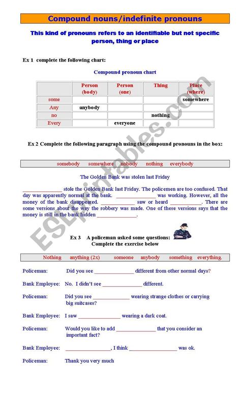 Compound Nouns Indefinite Pronouns Esl Worksheet By Henna300