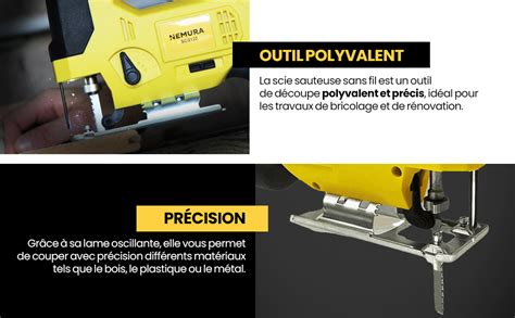 Nemura Scie Sauteuse Electrique Sans Fil Changement Rapide De Lames