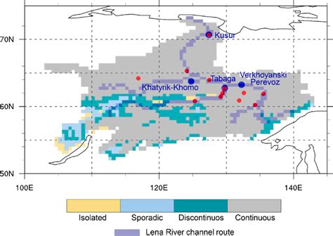 Map Showing Permafrost Distributions In The Lena River Basin Where