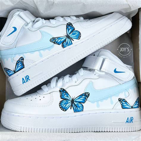 Custom Air Force 1 Butterflies Sneakers Blue Dripping Unique Gift For