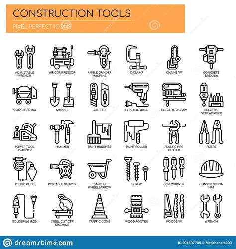 Construction Tools Thin Line And Pixel Perfect Icons Stock Vector