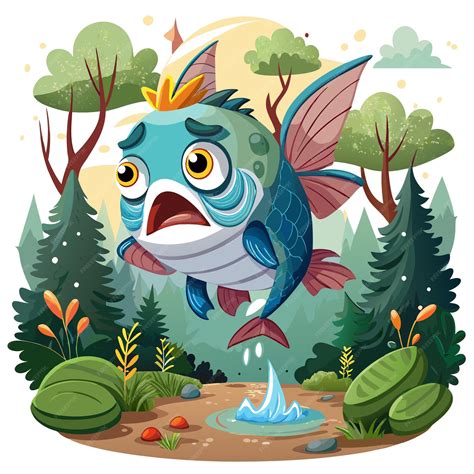 Los peces voladores lloran decepcionados el vector del bosque | Vector