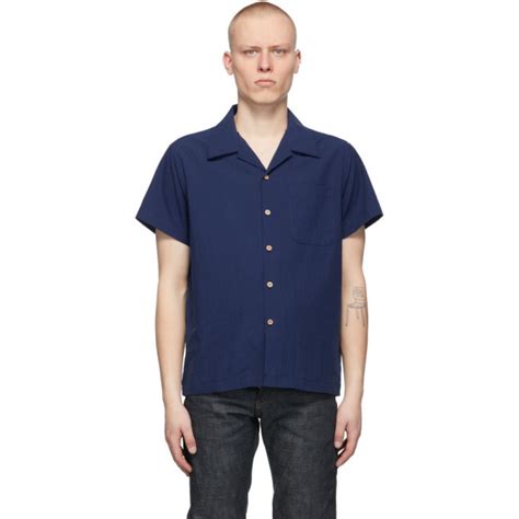 Naked And Famous Denim Blue Washed Chambray Short Sleeve Shirt Naked