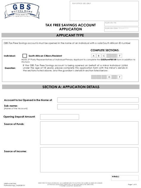 Fillable Online Tax Free Savings Account Application Form Fax Email