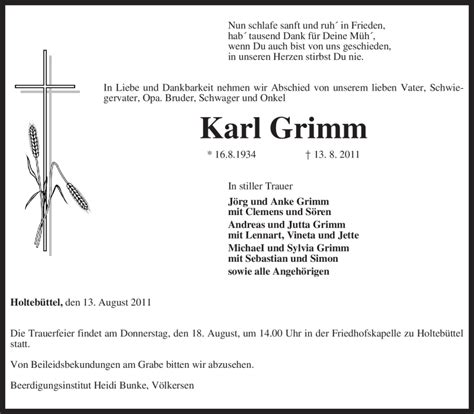 Traueranzeigen Von Karl Grimm Trauer Kreiszeitung De