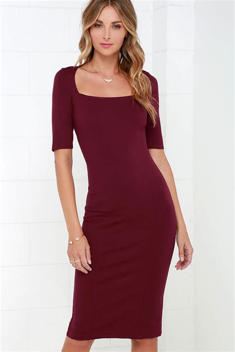 Burgundy Dress Midi Dress Bodycon Dress 46 00 Lulus