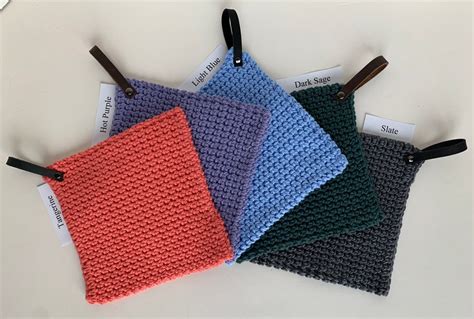 Potholder Hot Pad Trivet Cotton And Leather Or Suede Hand Crocheted Same Price Shipping
