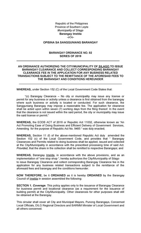 ordinance  republic   philippines province  southern leyte