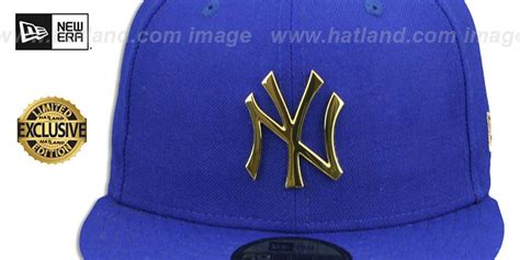 New York Yankees Gold Metal Badge Royal Fitted Hat