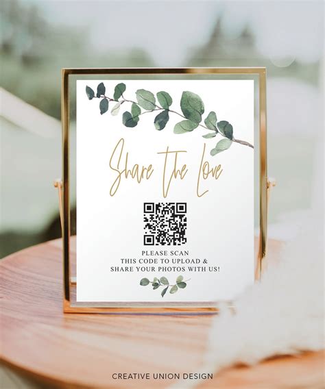 Share The Love Qr Code Scannable Wedding Sign Template Share Etsy