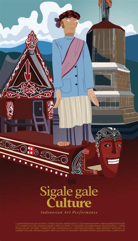 sigale gale wooden puppet flat design layout idea  tourism event