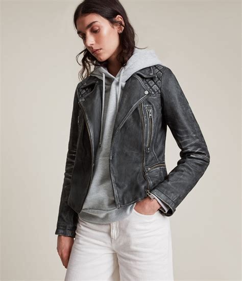 Allsaints Vintage Cargo Leather Biker Jacket In Black Endource