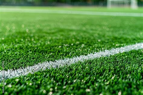 Lush Green Artificial Grass Soccer Field With Crisp White Boundary