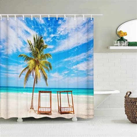 3d Seascape Beach Printed Fabric Shower Curtains Bathroom Curtain Bath