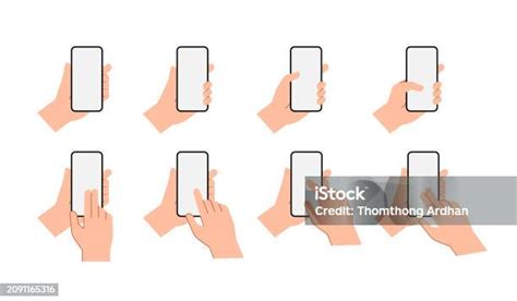 Hands Holding Mobile Phones Set Flat Vector Illustration Isolated On