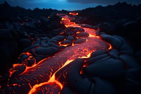 Premium AI Image | Close up of molten magma lava flowing from an active ...