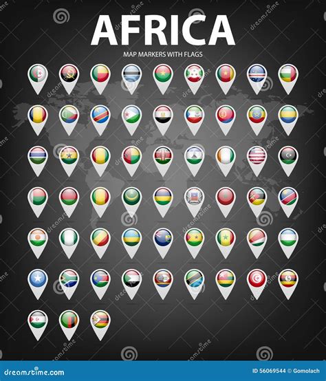 Map Markers With Flags Africa Original Colors Stock Vector