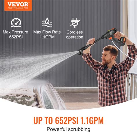 Vevor Cordless Pressure Washer 652 Psi 11 Gpm Portable Power Cleaner Handheld High Pressure