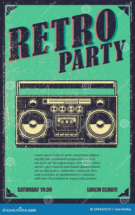 Retro Party Poster Template With Retro Style Boombox Design Element