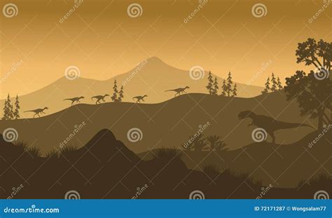 Silhouette Of Allosaurus In Park Cartoon Vector Cartoondealer