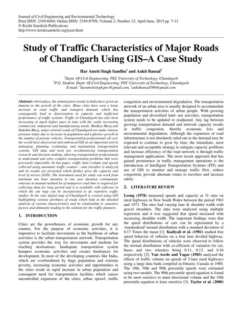 PDF STUDY OF TRAFFIC CHARACTERISTICS OF MAJOR ROADS OF CHANDIGARH