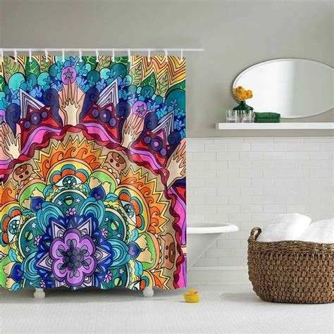 Colorful Bohemian Fabric Shower Curtain Mandala Shower Curtain