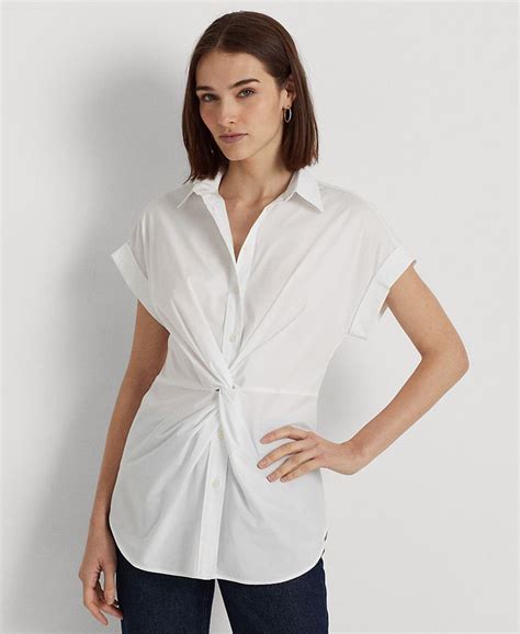 Lauren Ralph Lauren Womens Twist Front Cotton Short Sleeve Shirt Macys